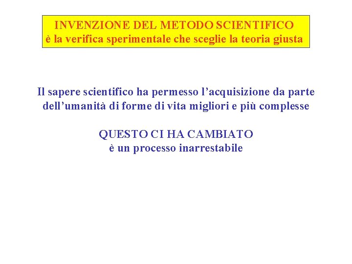 INVENZIONE DEL METODO SCIENTIFICO è la verifica sperimentale che sceglie la teoria giusta Il