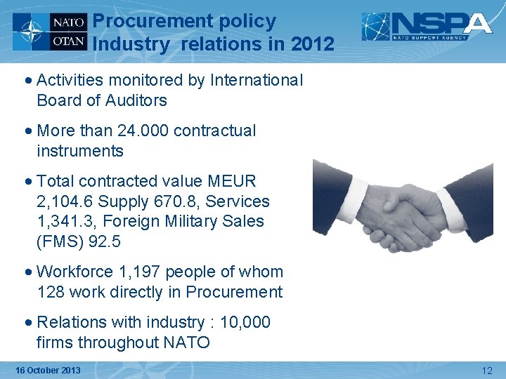 Procurement policy Industry relations in 2012 • Activities monitored by International Board of Auditors Procurement policy Industry relations in 2012 • Activities monitored by International Board of Auditors