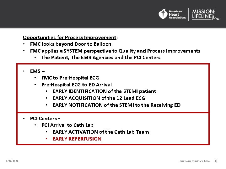 Opportunities for Process Improvement: • FMC looks beyond Door to Balloon • FMC applies