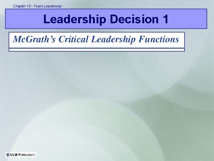 Chapter 10 - Team Leadership Decision 1 