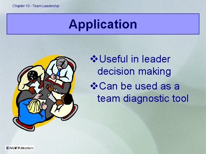 Chapter 10 - Team Leadership Application v. Useful in leader decision making v. Can