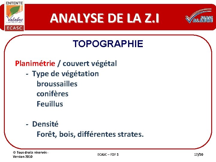 ANALYSE DE LA Z. I TOPOGRAPHIE Planimétrie / couvert végétal - Type de végétation