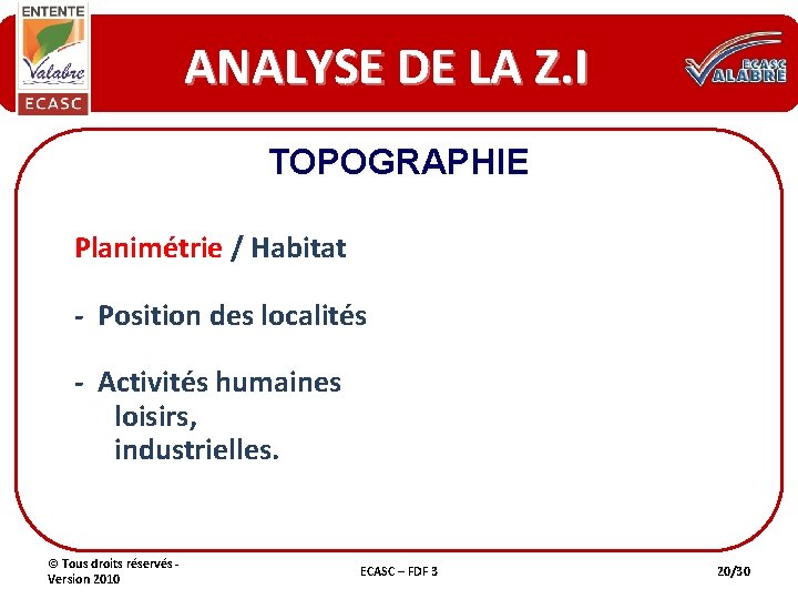 ANALYSE DE LA Z. I TOPOGRAPHIE Planimétrie / Habitat - Position des localités -