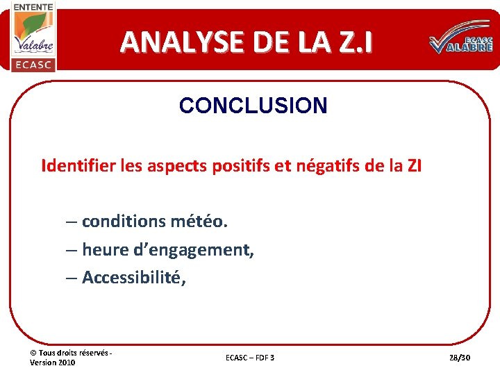 ANALYSE DE LA Z. I CONCLUSION Identifier les aspects positifs et négatifs de la