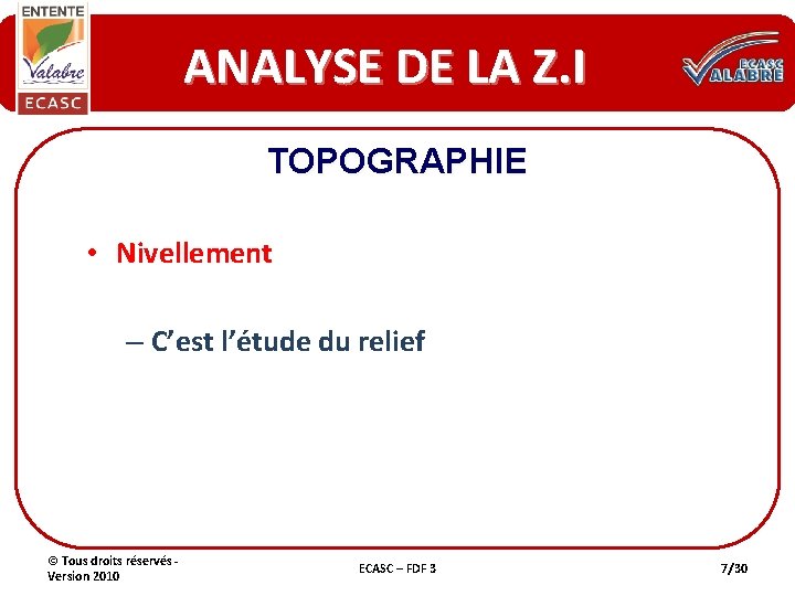 ANALYSE DE LA Z. I TOPOGRAPHIE • Nivellement – C’est l’étude du relief ©