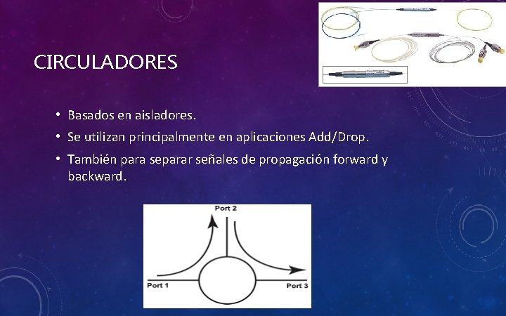 CIRCULADORES • Basados en aisladores. • Se utilizan principalmente en aplicaciones Add/Drop. • También