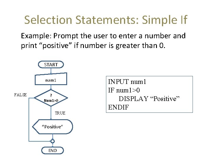 Selection Statements: Simple If Example: Prompt the user to enter a number and print