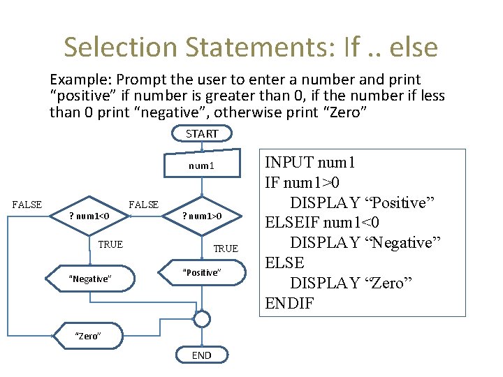 Selection Statements: If. . else Example: Prompt the user to enter a number and