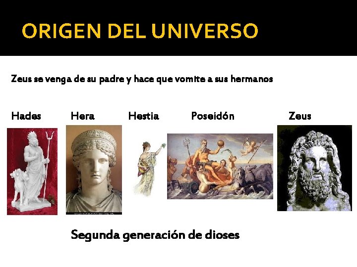 ORIGEN DEL UNIVERSO Zeus se venga de su padre y hace que vomite a