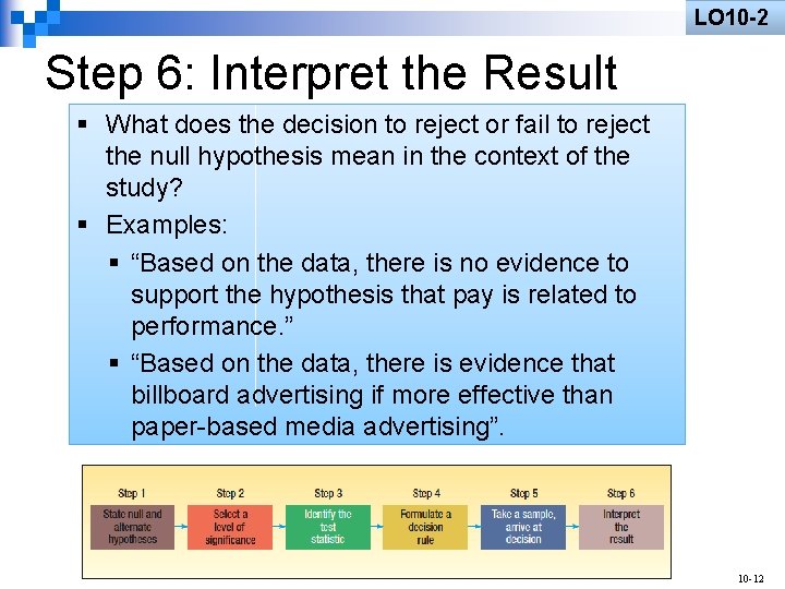 LO 10 -2 Step 6: Interpret the Result § What does the decision to