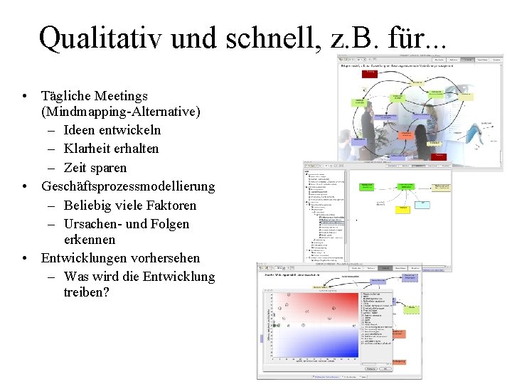 Qualitativ und schnell, z. B. für. . . • Tägliche Meetings (Mindmapping-Alternative) – Ideen Qualitativ und schnell, z. B. für. . . • Tägliche Meetings (Mindmapping-Alternative) – Ideen