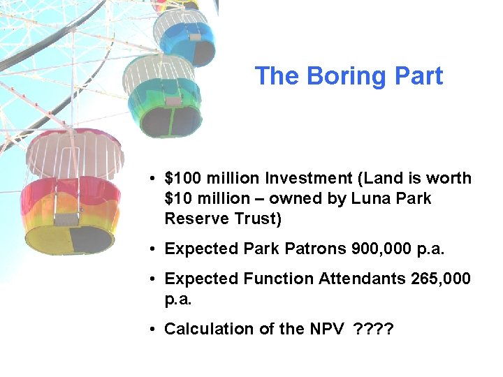 The Boring Part • $100 million Investment (Land is worth $10 million – owned