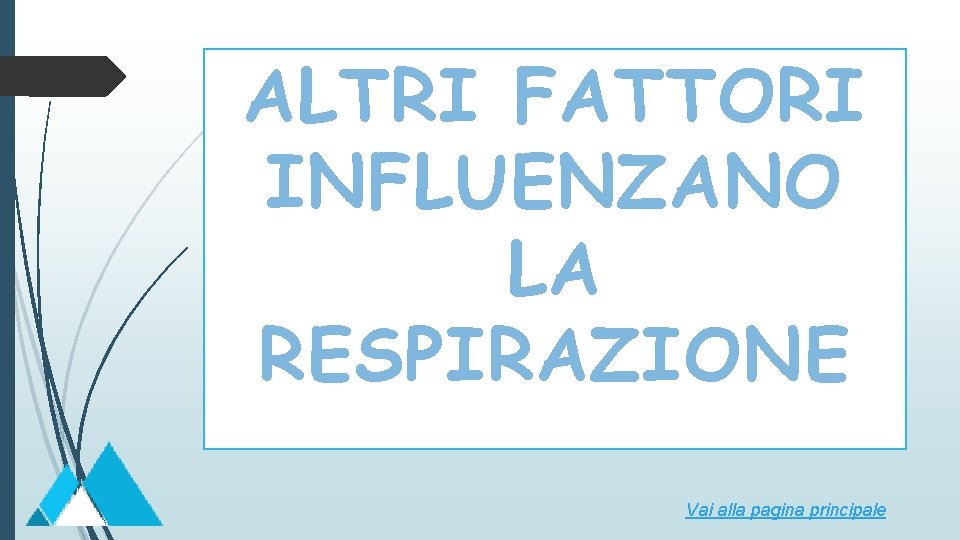 ALTRI FATTORI INFLUENZANO LA RESPIRAZIONE Vai alla pagina principale 