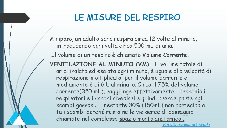 LE MISURE DEL RESPIRO A riposo, un adulto sano respira circa 12 volte al