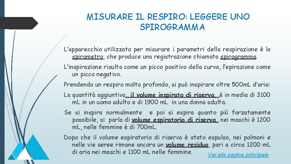 MISURARE IL RESPIRO: LEGGERE UNO SPIROGRAMMA L’apparecchio utilizzato per misurare i parametri della respirazione