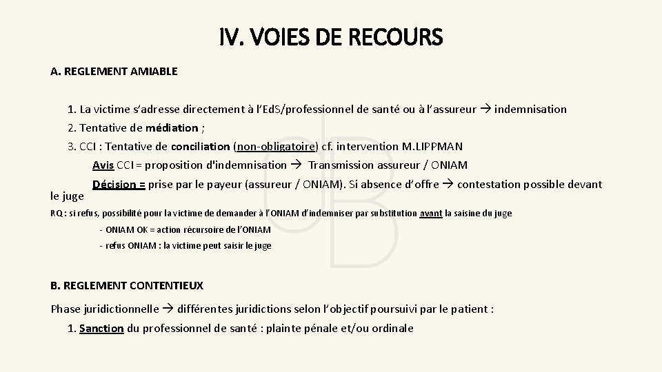 IV. VOIES DE RECOURS A. REGLEMENT AMIABLE 1. La victime s’adresse directement à l’Ed.