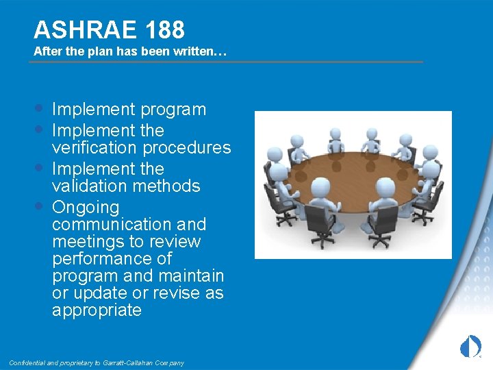 ASHRAE 188 After the plan has been written… • Implement program • Implement the