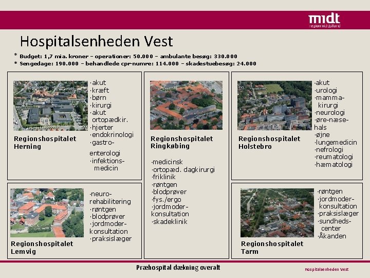 Hospitalsenheden Vest * Budget: 1, 7 mia. kroner – operationer: 50. 000 – ambulante