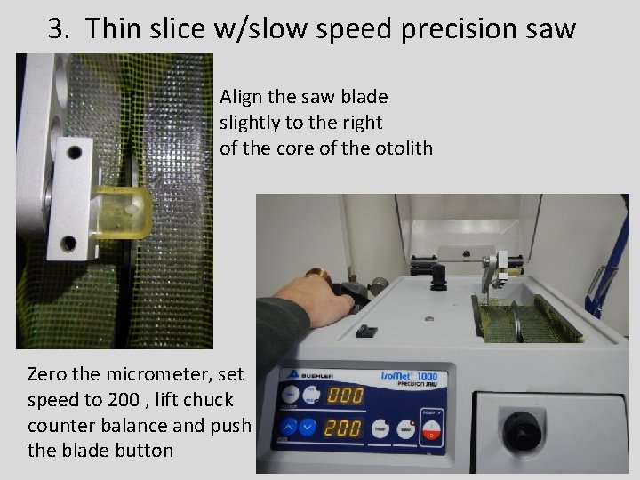 3. Thin slice w/slow speed precision saw Align the saw blade slightly to the