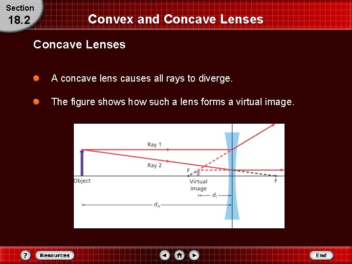 Section 18. 2 Convex and Concave Lenses A concave lens causes all rays to