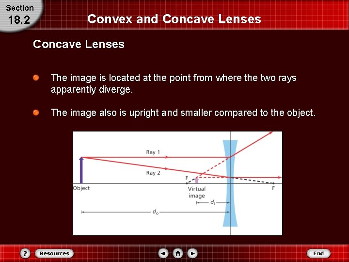 Section 18. 2 Convex and Concave Lenses The image is located at the point