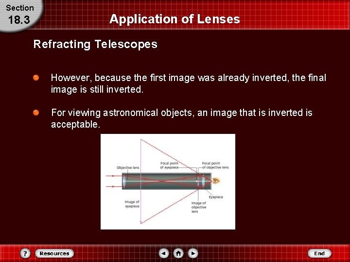 Section 18. 3 Application of Lenses Refracting Telescopes However, because the first image was