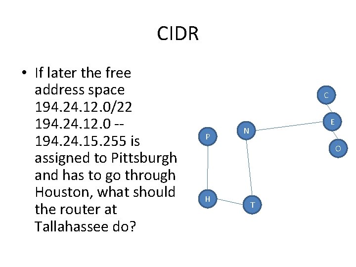 CIDR • If later the free address space 194. 24. 12. 0/22 194. 24.