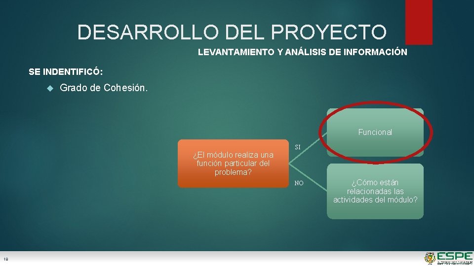 DESARROLLO DEL PROYECTO LEVANTAMIENTO Y ANÁLISIS DE INFORMACIÓN SE INDENTIFICÓ: Grado de Cohesión. Funcional