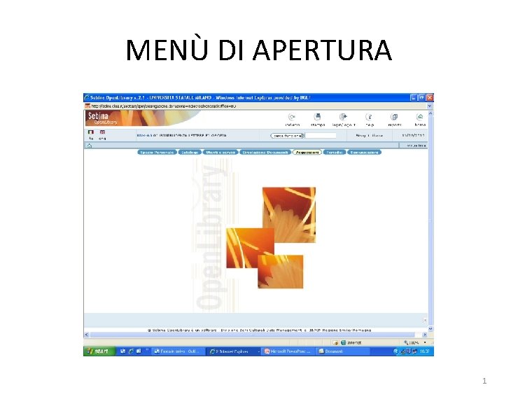 MENÙ DI APERTURA 1 