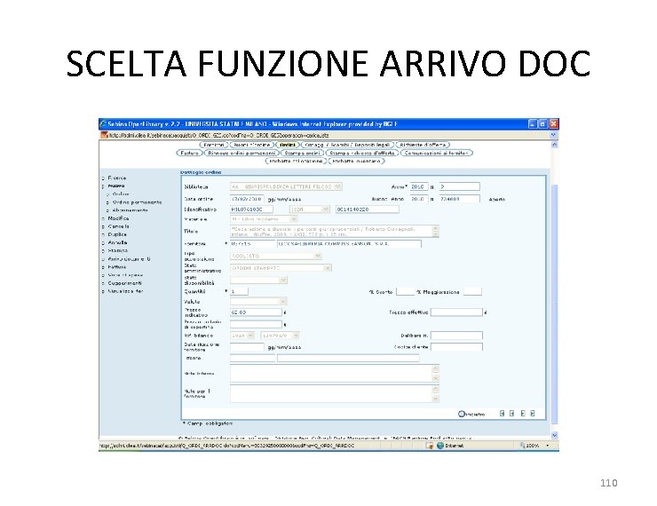 SCELTA FUNZIONE ARRIVO DOC 110 