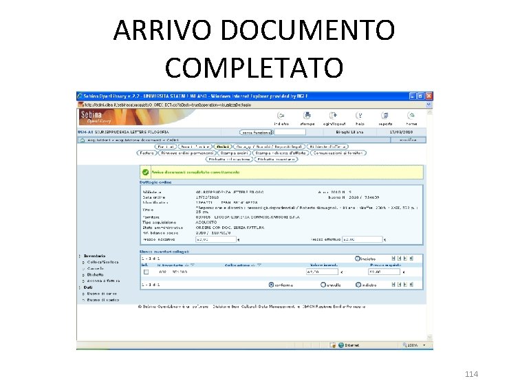 ARRIVO DOCUMENTO COMPLETATO 114 