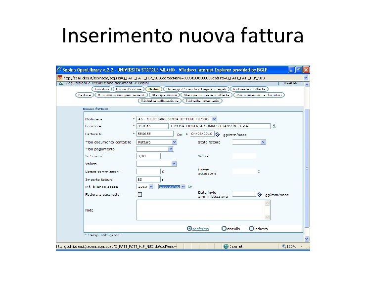 Inserimento nuova fattura 