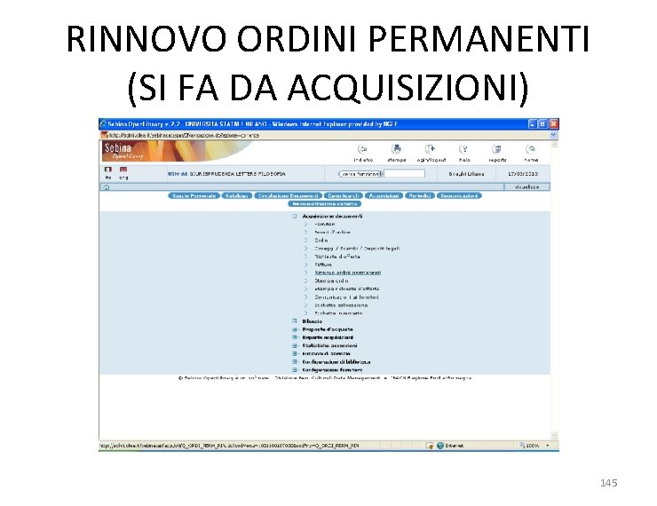 RINNOVO ORDINI PERMANENTI (SI FA DA ACQUISIZIONI) 145 