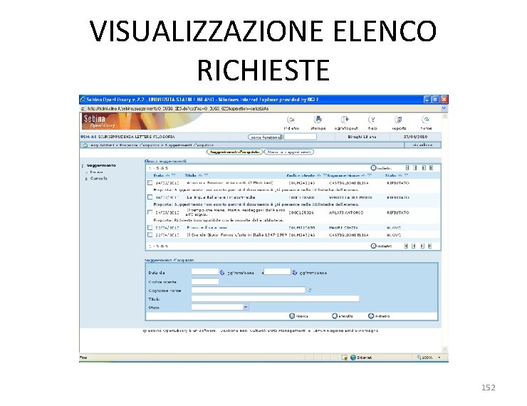 VISUALIZZAZIONE ELENCO RICHIESTE 152 