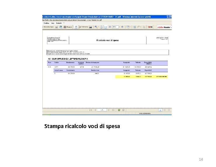 Stampa ricalcolo voci di spesa 16 