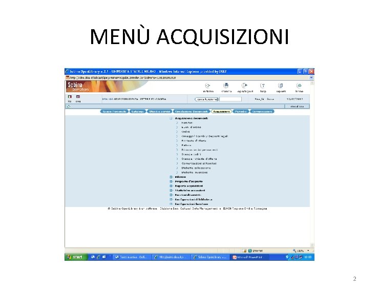 MENÙ ACQUISIZIONI 2 