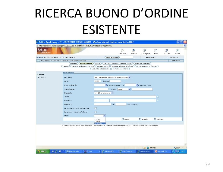 RICERCA BUONO D’ORDINE ESISTENTE 29 