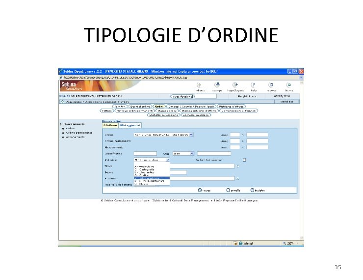 TIPOLOGIE D’ORDINE 35 