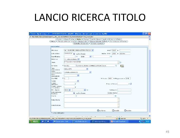 LANCIO RICERCA TITOLO 45 