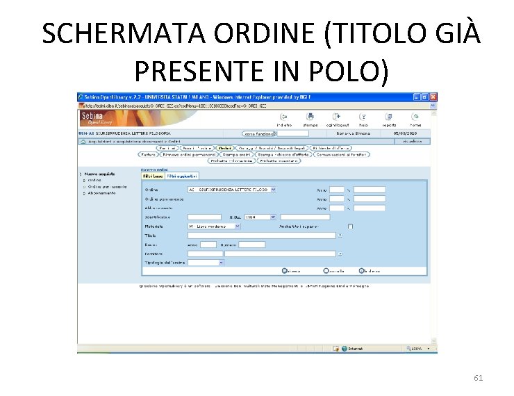 SCHERMATA ORDINE (TITOLO GIÀ PRESENTE IN POLO) 61 