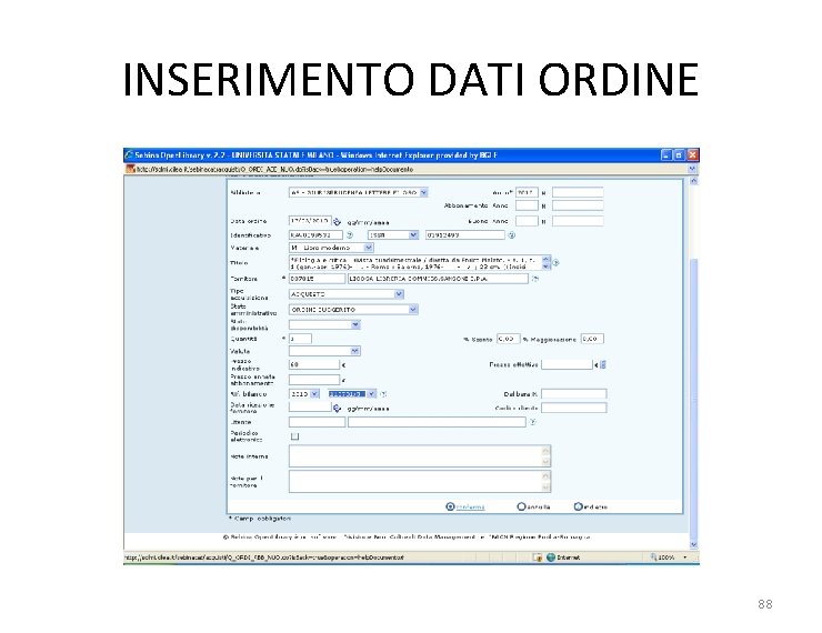 INSERIMENTO DATI ORDINE 88 