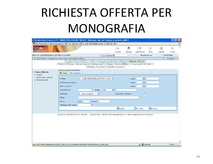 RICHIESTA OFFERTA PER MONOGRAFIA 94 