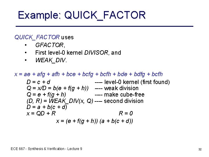 Ece 697 B 667 Spring 06 Synthesis And