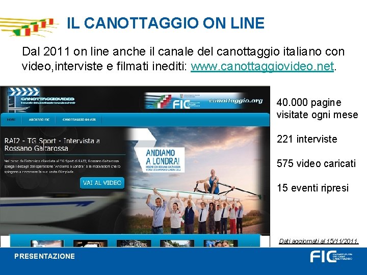 IL CANOTTAGGIO ON LINE Dal 2011 on line anche il canale del canottaggio italiano