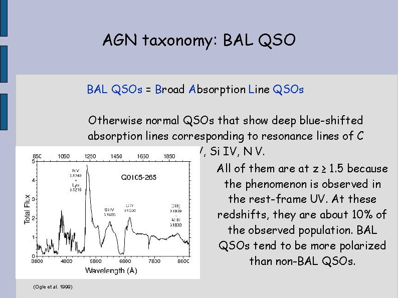 AGN taxonomy: BAL QSOs = Broad Absorption Line QSOs Otherwise normal QSOs that show