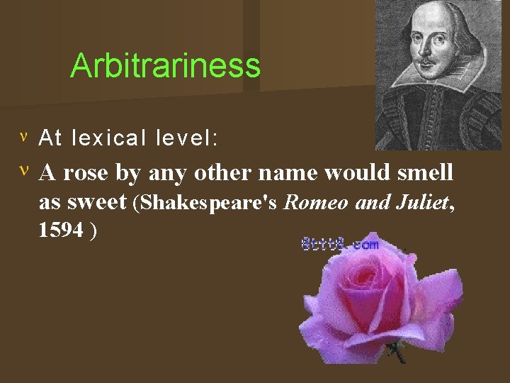 Arbitrariness At lexical level: A rose by any other name would smell as sweet