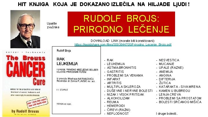 HIT KNJIGA KOJA JE DOKAZANO IZLEČILA NA HILJADE Lj. UDI ! Upalite zvučnike RUDOLF
