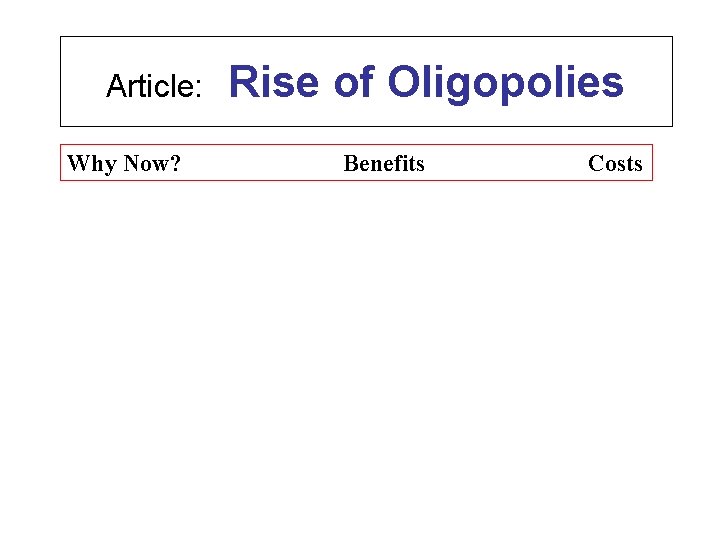 Article: Why Now? Rise of Oligopolies Benefits Costs 