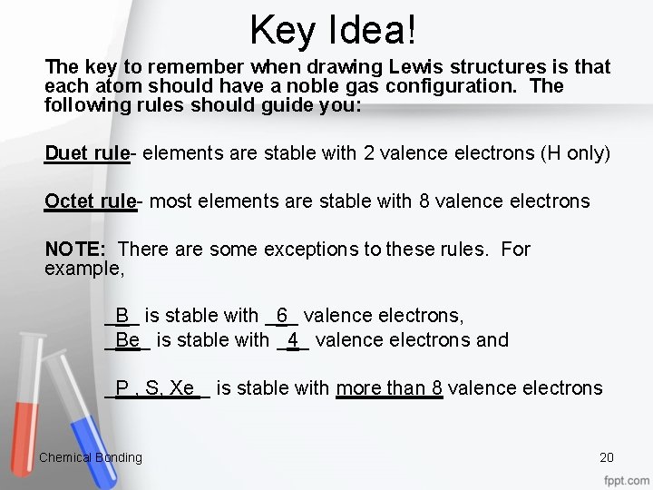 Key Idea! The key to remember when drawing Lewis structures is that each atom