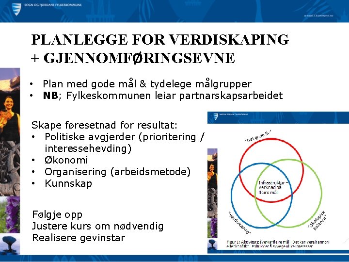 PLANLEGGE FOR VERDISKAPING + GJENNOMFØRINGSEVNE • Plan med gode mål & tydelege målgrupper •